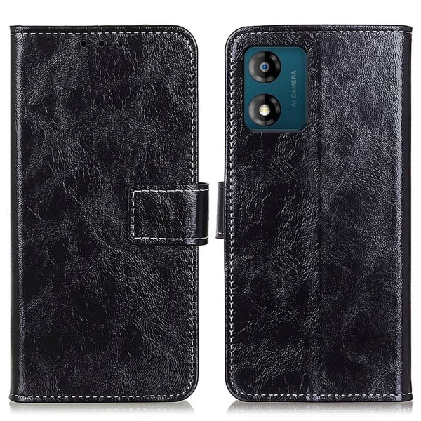 Retro Crazy Horse Wallet Case for Motorola E13, Black 1