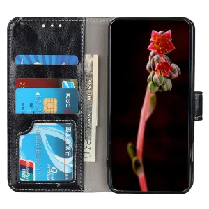 Retro Crazy Horse Wallet Case for Motorola E13, Black 3