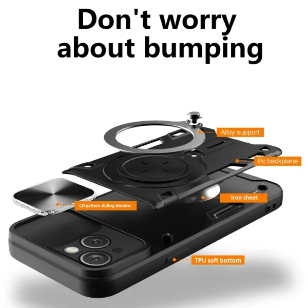 Shockproof Case Rotating Kickstand for iPhone 15, Black 3
