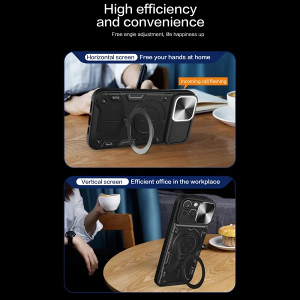 Shockproof Case Rotating Kickstand for iPhone 15, Black 5