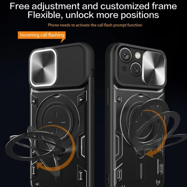 Shockproof Case Rotating Kickstand for iPhone 15, Black 2