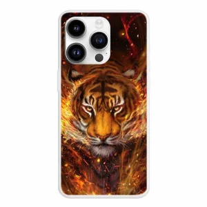 Силиконов калъф за iPhone 15 Pro, Огнен тигър