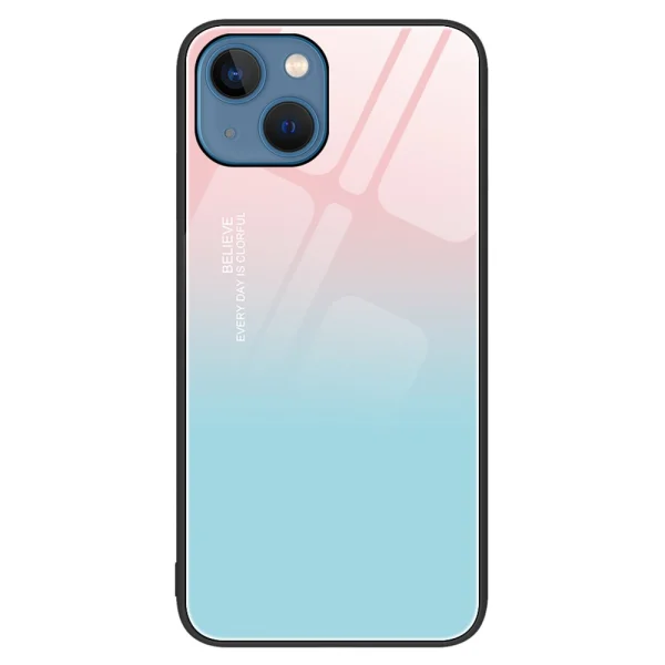 Калъф Glass за iPhone 15, Розов-Зелен 1