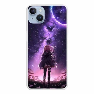 Силиконов калъф за iPhone 15, Момиче и Звезди