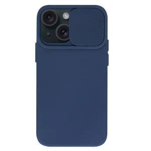 Силиконов калъф Camshield Soft за iPhone 15, Тъмно син