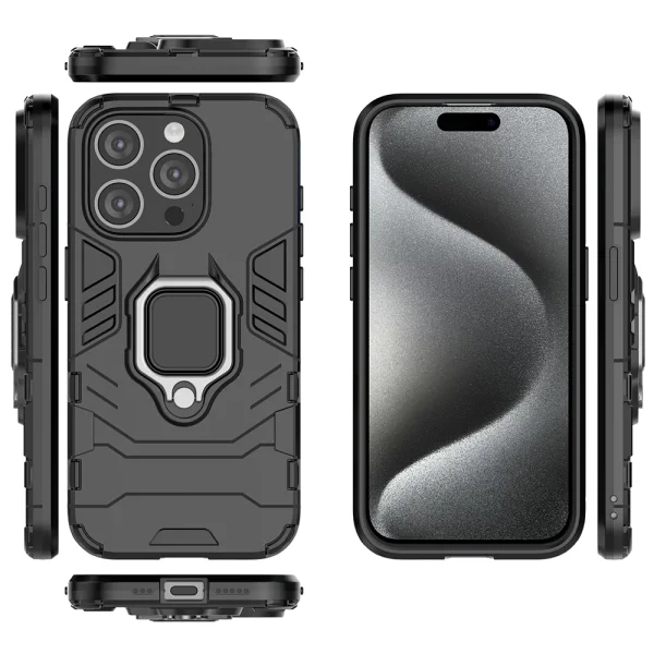 Shockproof Case with Stand for iPhone 15 Pro, Black 2