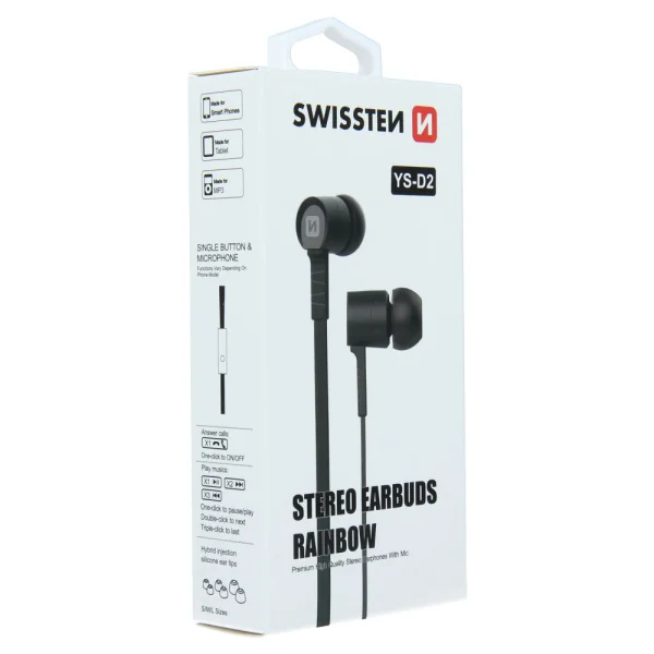 Headphones with microphone SWISSTEN, Rainbow YS-D2, Jack 3.5mm, Black 2