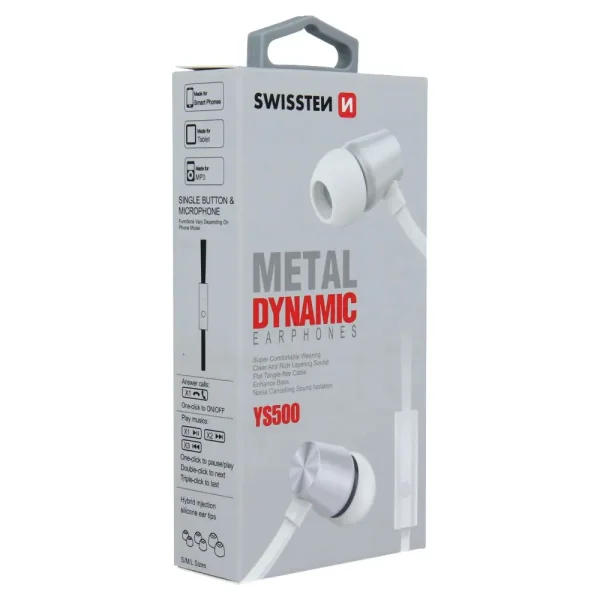 Earphones with Microphone SWISSTEN Dynamic YS500, Jack 3.5mm, Silver 4