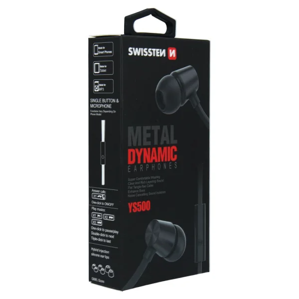 Слушалки с микрофон SWISSTEN Dynamic YS500, Jack 3.5mm, Черен 4