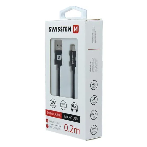 Cable SWISSTEN TEXTILE, USB to MICRO USB, 0.2 M, Black 3