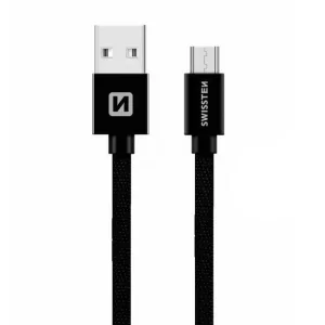 Кабел SWISSTEN TEXTILE, USB към MICRO USB, 0.2 M, Черен