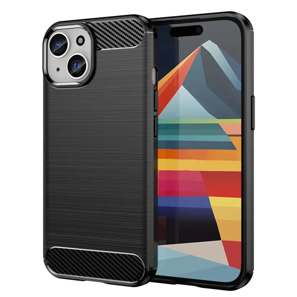 Силиконов калъф Carbon Fibre Brushed за iPhone 15 Plus, Черен 1