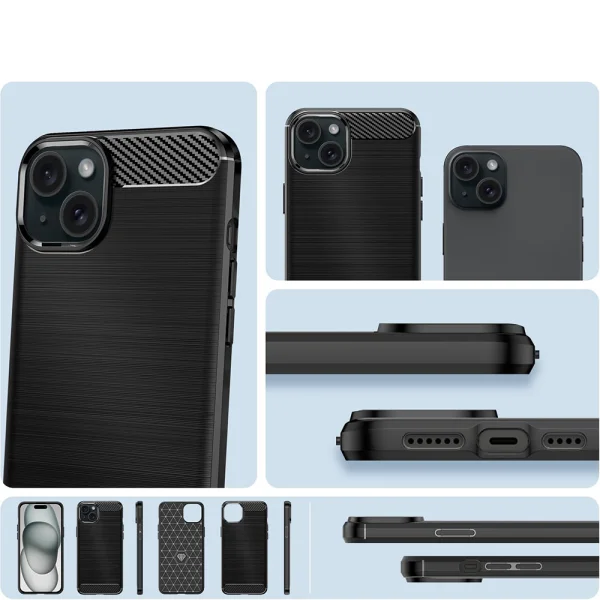 Силиконов калъф Carbon Fibre Brushed за iPhone 15 Plus, Черен 2