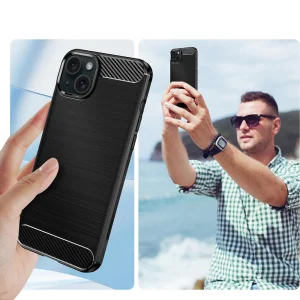 Силиконов калъф Carbon Fibre Brushed за iPhone 15 Plus, Черен 3