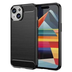 Силиконов калъф Carbon Fibre Brushed за iPhone 15 Plus, Черен
