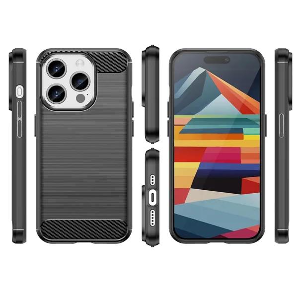 Silicone Case Carbon Fibre Brushed for iPhone 15 Pro, Black 2