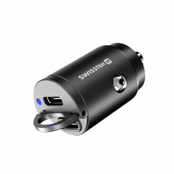 Car charger 12V-24V SWISSTEN, PD, 30W, 2xUSB-C, Nano, Black 1