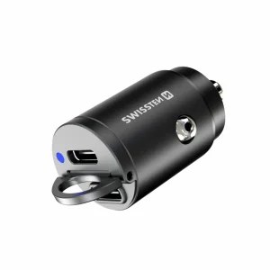 Зарядно за кола 12V-24V SWISSTEN, PD, 30W, 2xUSB-C, Nano, Черен