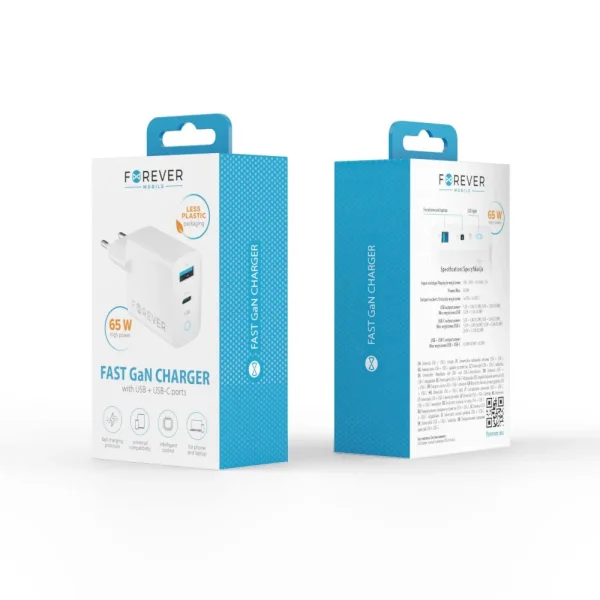 Зарядно 220V Forever GaN TC-06-65AC QC, 1xUSB, 1xUSB-C, 65w, Бял 4