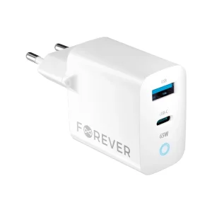 Зарядно 220V Forever GaN TC-06-65AC QC, 1xUSB, 1xUSB-C, 65w, Бял