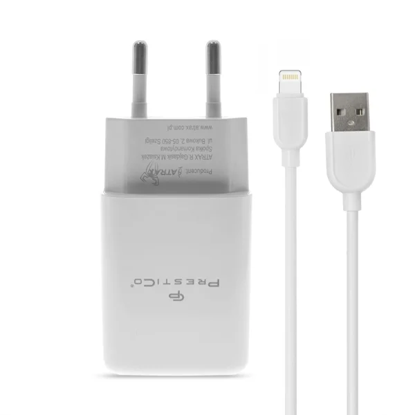 Charger 220V Prestico F7S, 1xUSB, with Lightning cable, 2.4A, White 1