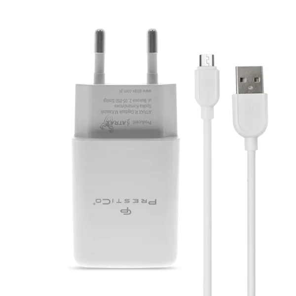 Charger 220V Prestico F7S 1xUSB, USB to Micro USB cable, 2.4A, White 1