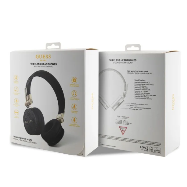 Wireless Headphones GUESS, PU 4G Metal Logo, Bluetooth, Stereo, GUBH704GEMK, Black 4