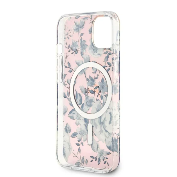 Калъф GUESS, Flowers IML MagSafe Compatible за iPhone 14, GUHMP14SHCFWSP, Розов цвят 3