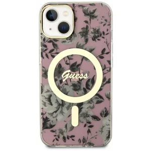 Калъф GUESS, Flowers IML MagSafe Compatible за iPhone 14, GUHMP14SHCFWSP, Розов цвят