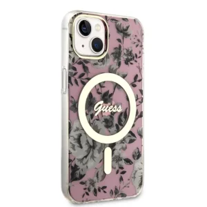 Калъф GUESS, Flowers IML MagSafe Compatible за iPhone 14, GUHMP14SHCFWSP, Розов цвят 4