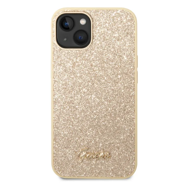 Калъф GUESS, Glitter Flakes Metal Logo за iPhone 14 Plus, GUHCP14MHGGSHD, Златист 3