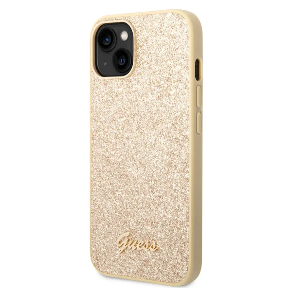 Калъф GUESS, Glitter Flakes Metal Logo за iPhone 14 Plus, GUHCP14MHGGSHD, Златист 4