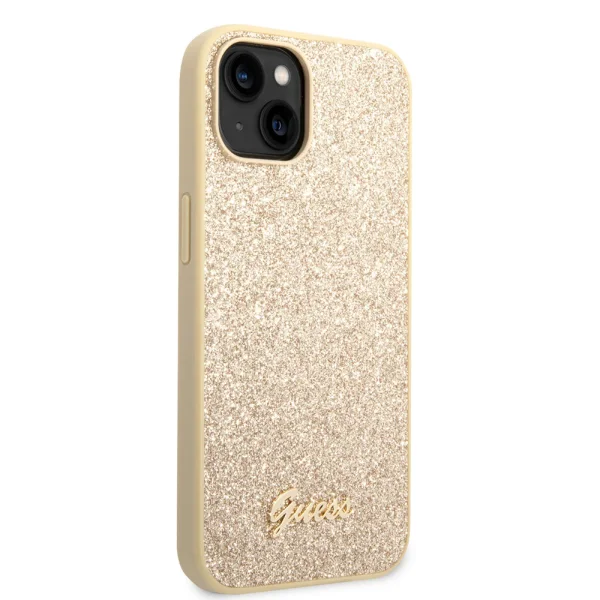 Калъф GUESS, Glitter Flakes Metal Logo за iPhone 14 Plus, GUHCP14MHGGSHD, Златист 2