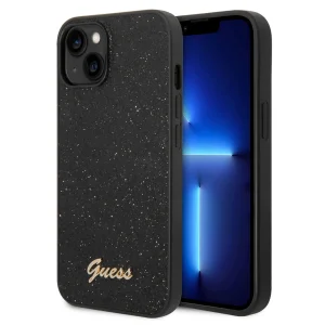 Калъф GUESS, Glitter Flakes Metal Logo за iPhone 14 Plus, GUHCP14MHGGSHK, Черен