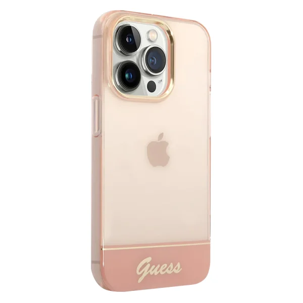 GUESS Camera Outline Translucent Case for iPhone 14 Pro, GUHCP14LHGCOP, Pink 1