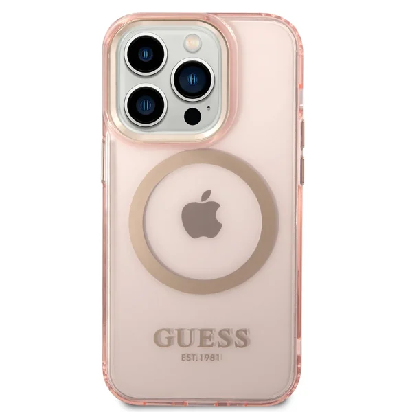 GUESS Case, Translucent MagSafe Compatible for iPhone 14 Pro Max, GUHMP14XHTCMP, Pink 3