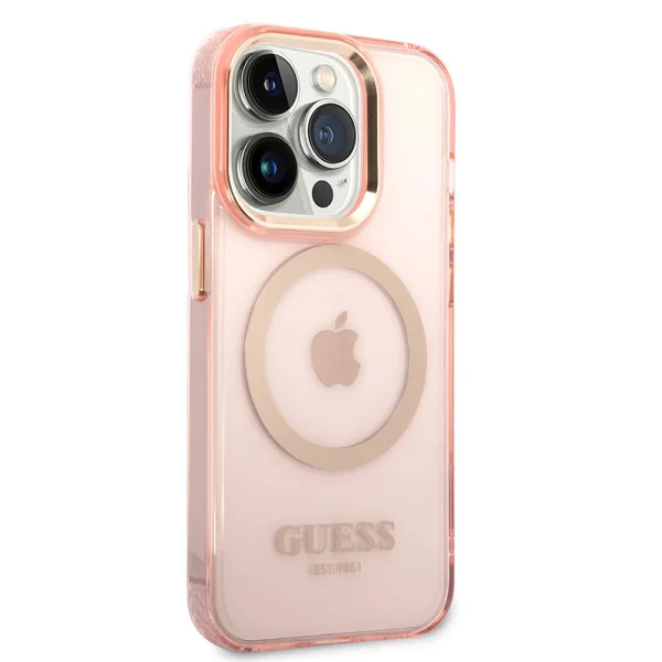 GUESS Case, Translucent MagSafe Compatible for iPhone 14 Pro Max, GUHMP14XHTCMP, Pink 2