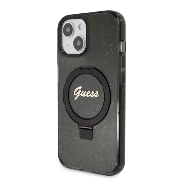 GUESS Case, IML Ring Stand Glitter MagSafe for iPhone 15, GUHMP15SHRSGSK, Black 6