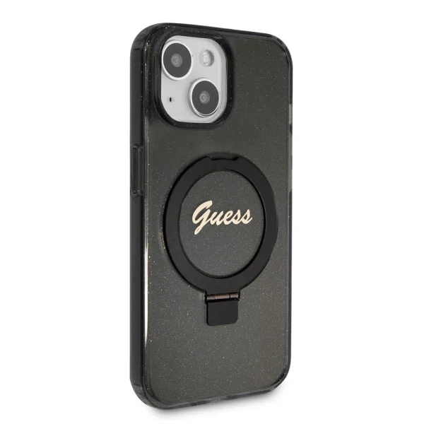 GUESS Case, IML Ring Stand Glitter MagSafe for iPhone 15, GUHMP15SHRSGSK, Black 5