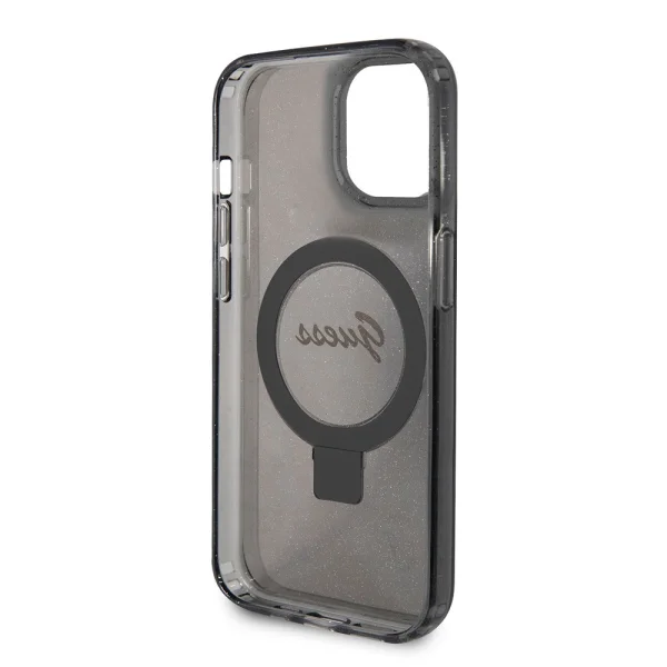 GUESS Case, IML Ring Stand Glitter MagSafe for iPhone 15, GUHMP15SHRSGSK, Black 2