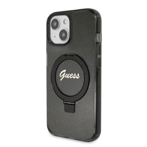 GUESS Case, IML Ring Stand Glitter MagSafe for iPhone 15, GUHMP15SHRSGSK, Black 6