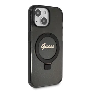 GUESS Case, IML Ring Stand Glitter MagSafe for iPhone 15, GUHMP15SHRSGSK, Black 5