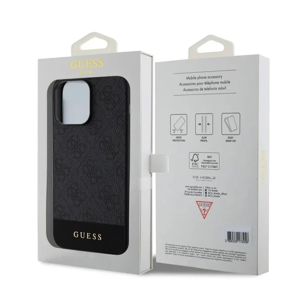 GUESS 4G Stripe Case for iPhone 15 Pro, GUHMP15LG4GLGR, Black 5
