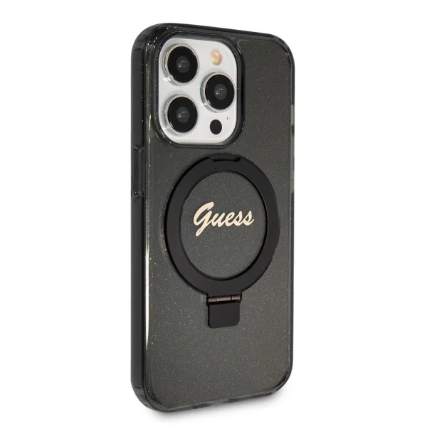 Калъф GUESS, IML Ring Stand Glitter MagSafe за iPhone 15 Pro, GUHMP15LHRSGSK, Черен 2