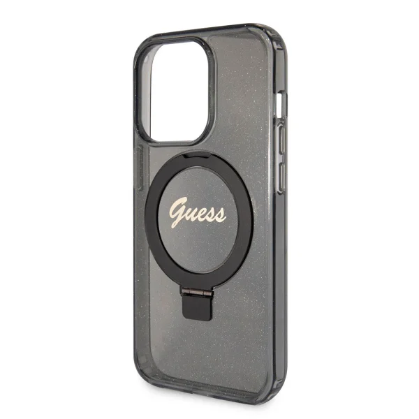Калъф GUESS, IML Ring Stand Glitter MagSafe за iPhone 15 Pro, GUHMP15LHRSGSK, Черен 3