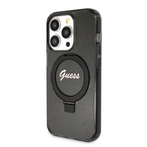 Калъф GUESS, IML Ring Stand Glitter MagSafe за iPhone 15 Pro, GUHMP15LHRSGSK, Черен