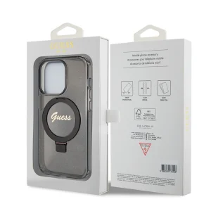 Калъф GUESS, IML Ring Stand Glitter MagSafe за iPhone 15 Pro, GUHMP15LHRSGSK, Черен 5