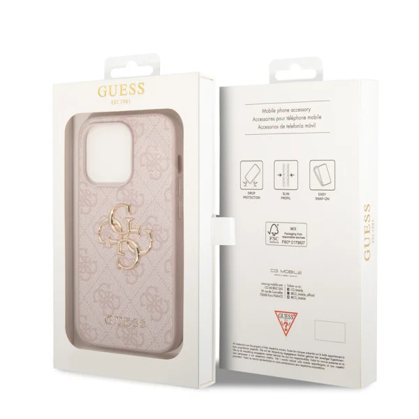 Калъф GUESS, PU 4G Metal Logo за iPhone 15 Pro, GUHCP15L4GMGPI, Розов 5