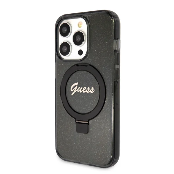 Калъф GUESS, IML Ring Stand Glitter MagSafe за iPhone 15 Pro Max, GUHMP15XHRSGSK, Черен 1