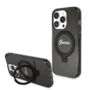 Калъф GUESS, IML Ring Stand Glitter MagSafe за iPhone 15 Pro Max, GUHMP15XHRSGSK, Черен 4